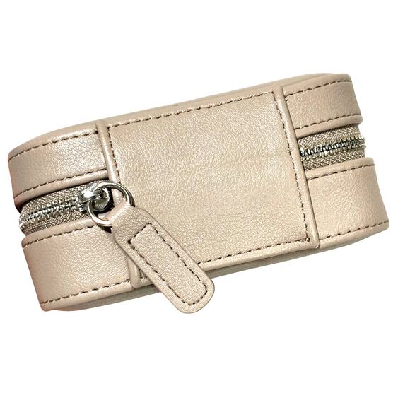 Gray leather zip around travel jewelry case small storage box organizer mirror - Picture 3 of 7